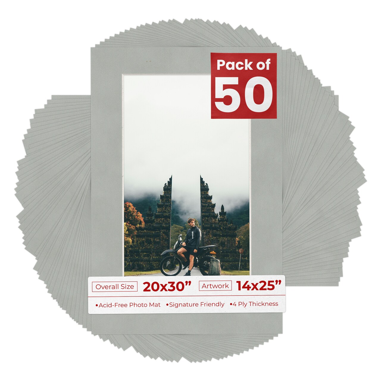 Light Grey Suede Mat Board for 20x30 Frames - Fits 14x25 Photos